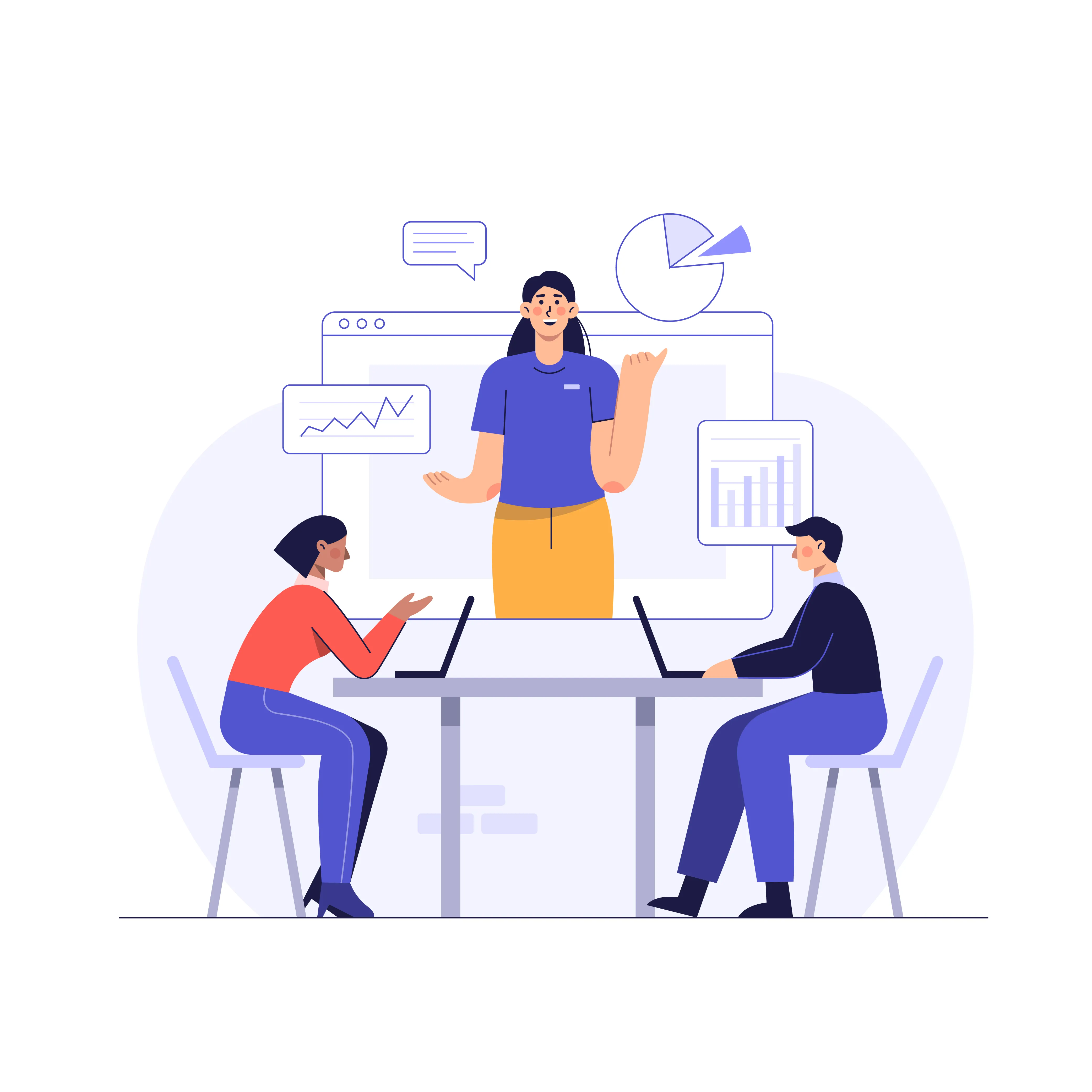 Tutor teaching two students